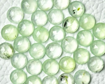 10 Pieces Natural Prehnite Rose Cut Gemstones Lot 3mm 4mm 5mm 6mm Round Shape Faceted Prehnite Gemstone Cut Stones Flat Back Cabochon C-5409