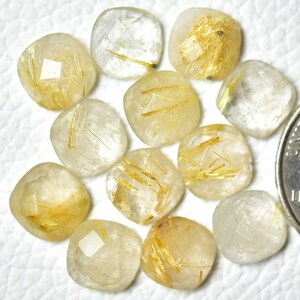 5 Pieces Natural Golden Rutile Faceted Gemstones Lot 9mm Cushion Shape Genuine Rutile Gemstones Calibrated Loose Gem Stones C-19705