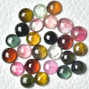 10 Pcs Natural Multi Tourmaline Cabochons 4.8mm Round Genuine Tourmaline Gemstones Cabochon Loose Smooth Semi Precious Stones Cabs C-21476