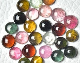 10 Pcs Natural Multi Tourmaline Cabochons 4.8mm Round Genuine Tourmaline Gemstones Cabochon Loose Smooth Semi Precious Stones Cabs C-21476