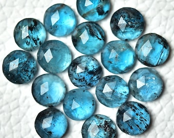 Natural Teal Blue Kyanite Rose Cut Gemstones Lot 5mm 6mm Round Shape Genuine Kyanite Loose Cabochon Faceted Flat Back Cabochons C-3201