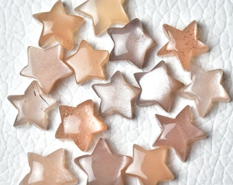 Lote de 10 piedras preciosas de fantasía de piedra lunar de 8 mm a 10 mm en forma de estrella, color melocotón natural, cabujones de piedras preciosas sueltas lisas C-21755