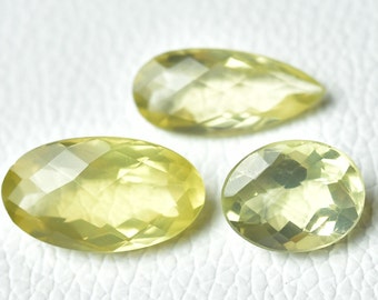 3 Pieces Natural Lemon Quartz Faceted Gemstones 32 Carats Mix Shape Lemon Quartz Faceted Gemstone Loose Stone Cut Gems Stones C-1634