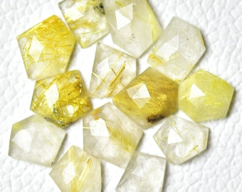5 Pcs Natural Golden Rutile Faceted Rose Cut Flat Back Slice Lot 8x10mm to 10x12mm Fancy Golden Rutile Loose Fancy Gemstone  C-21292
