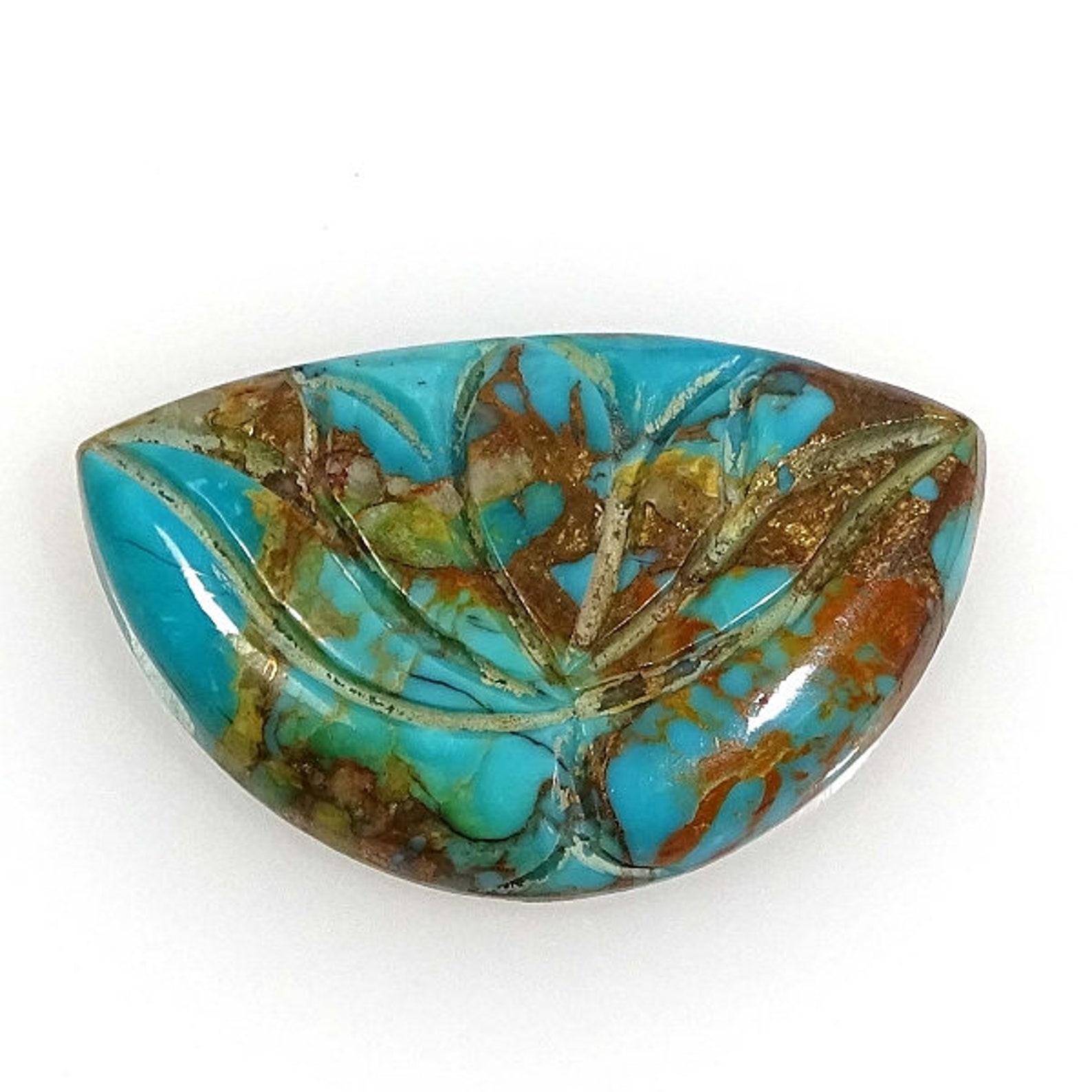 1 Piece Mojave Copper Turquoise Carving Gemstone Cabochon Etsy