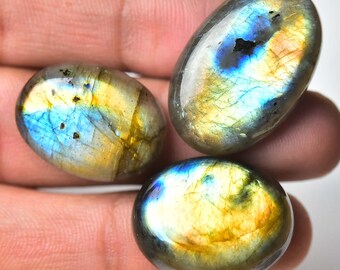 3 Pieces Natural Labradorite Cabochons 16x22mm to 18x27mm Oval Shape Flashy Labradorite Gemstones Cabochon Loose Stones Smooth Cabs C-13708