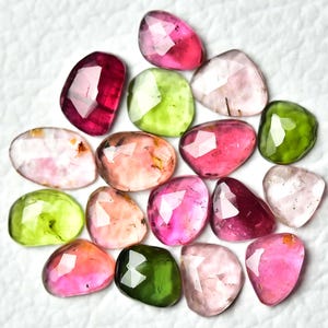 5 Pieces Natural Multi Tourmaline Rose Cut Faceted Gemstones 6x7mm 6.5x8.5mm Odd Shape Cabs Loose Tourmaline Gemstone Cabochons C-5001
