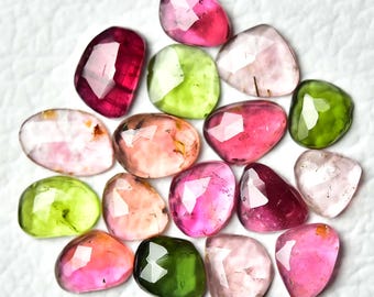 5 Pieces Natural Multi Tourmaline Rose Cut Faceted Gemstones 6x7mm 6.5x8.5mm Odd Shape Cabs Loose Tourmaline Gemstone Cabochons C-5001