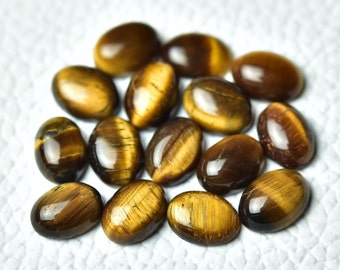 10 Pieces Natural Tiger Eye Cabochons Lot 6x8mm Oval Shape Genuine Tiger Eye Gemstones Cabs Smooth Gems Loose Stones Cabochon C-5035