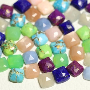 10 Pcs Mix Gemstones Lot Copper Turquoise Pink Opal Lapis Peach Moonstone 6mm to 6.3mm Cushion Rose Cut Stone Flat Back Gemstone C-21663