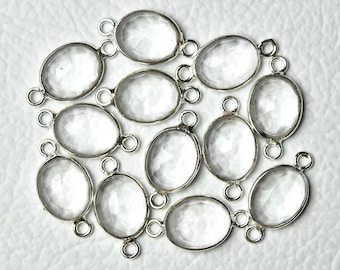 2 Pcs Crystal Connector Silver Plated Connectors 8.5x10mm to 9x10.5mm Oval Bezel Gemstone Charms Double Bail Connectors C-21643