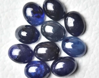 2 Pieces Natural Sapphire Cabochons Lot 5x7mm 6x8mm 7x9mm Oval Shape Glass Filled Sapphire Gemstone Loose Gems Stones Smooth Cabochon C-4634