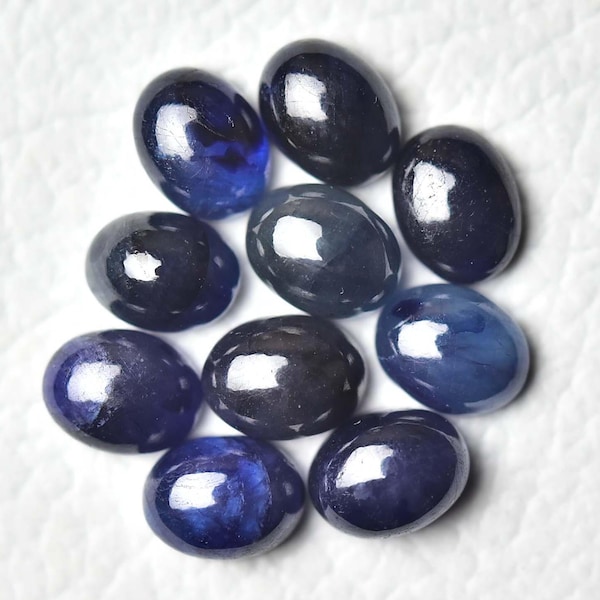 2 Pieces Natural Sapphire Cabochons Lot 5x7mm 6x8mm 7x9mm Oval Shape Glass Filled Sapphire Gemstone Loose Gems Stones Smooth Cabochon C-4634