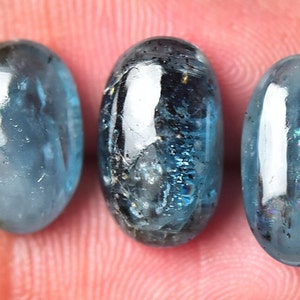 3 Pieces Natural Teal Blue Kyanite Cabochons Lot 8x13mm to 9x12mm Oval Shape Genuine Moss Kyanite Gemstones Smooth Cabs Loose Stones C-5480