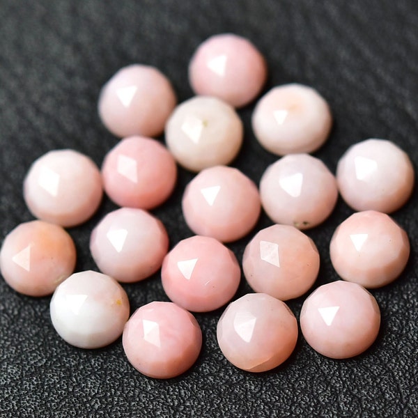 10 Pieces Natural Peru Pink Opal Faceted Loose Gemstones Lot 4mm 5mm 6mm Round Shape Pink Opal Gemstone Cabs Flat Back Rose Cut Stone C-5298