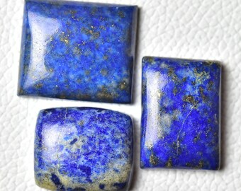 3 Pieces Natural Lapis Lazuli Cabochons Lot 20x22mm to 22x25mm Cushion And Rectangle Shape Lapis Lazuli Gemstones Cabs Smooth Stones C-10822