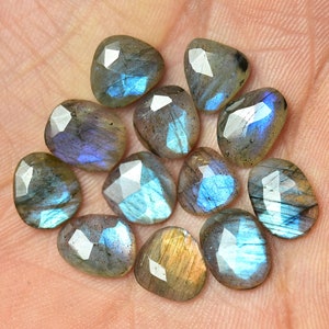 5 Pieces Natural Labradorite Faceted Rose Cut Gemstones Slice Lot 7x9mm -7.5x10mm Odd Shape Labradorite Flat Back Loose Cabochons C-11676