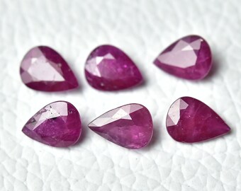 天然ルビー ファセットカット宝石 2個セット 5.5x7.5mm ペアシェイプ