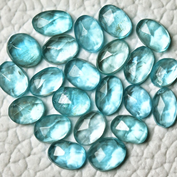 5 Pieces Natural Blue Apatite Rose Cut Gemstones 3.5x4.5mm- 4x5.5mm Oval Shape Rare Apatite Faceted Loose Stones Flat Back Cabochons C-21801