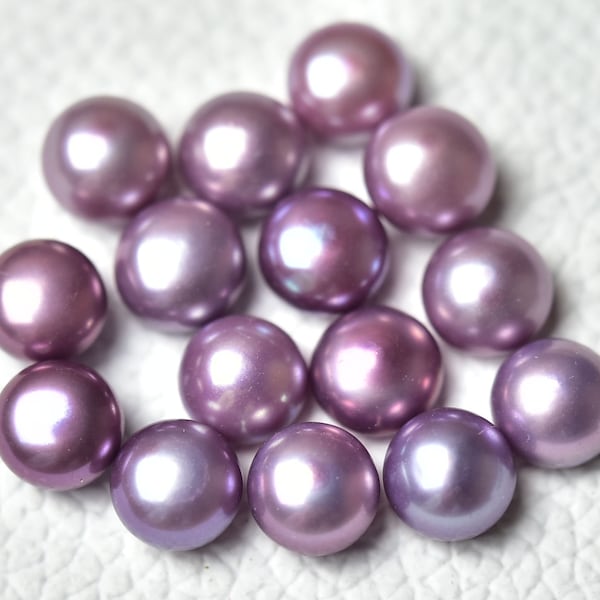 5 Pieces Natural Fresh Water Purple Pearl Cabochons Lot 7mm to 7.5mm Round Half Drilled Pearl Gemstones Cabs Smooth Stones C-17770