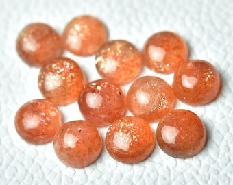 5 Pieces Natural Sun Stone Cabochons Lot 8mm Round Shape Genuine Sunstone Gemstone Cab Loose Stones Smooth Gems Semi Precious Cabs C-17112