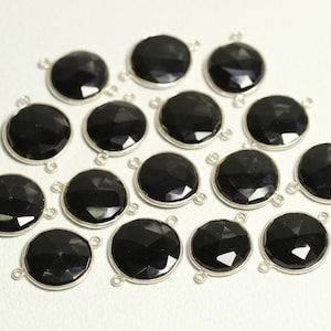 2 Pcs Black Onyx Connector 925 Solid Sterling Silver Connectors 16.5mm to 18.5mm Round Gemstone Connector Double Loop Connectors C-21447