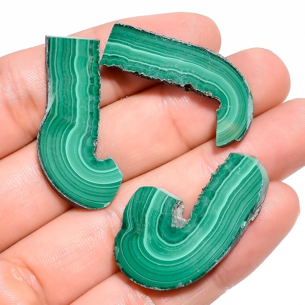 3 Pieces Natural Malachite Slice 18x33mmto 22x34mm Rare Malachite Gemstone Slice Loose Stone Smooth Gems Semi Precious Cabs C-14383