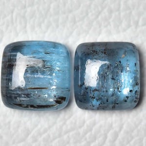 2 Pieces Natural Teal Blue Kyanite Cabochons 12.5x13mm - 13x13.5mm Oval Shape Genuine Moss Kyanite Gemstones Smooth Cabs Loose Stones C-3983