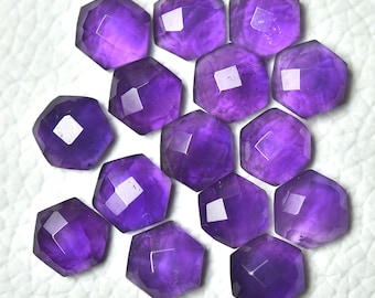 5 Pieces Natural Amethyst Faceted Loose Gemstones 7x7mm Hexagon Shape Rare Amethyst Cut Stone Flat Back Gems Cabochons C-15735