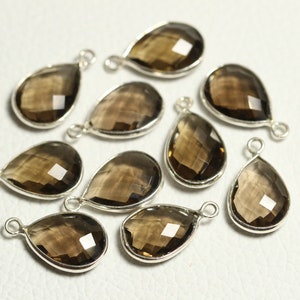 2 Pcs Smoky Quartz Pendant Connector 925 Solid Sterling Silver Connector 11x15mm Pear Gemstone Pendant Singal Loop Connectors C-21423