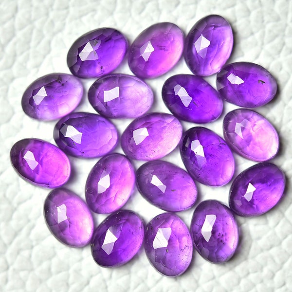 5 Pieces African Amethyst Faceted Loose Gemstones 4x6mm 5x7mm 6x8mm Oval Shape Natural Amethyst Calibrated Gemstone Rose Cut Cabochon C-5301