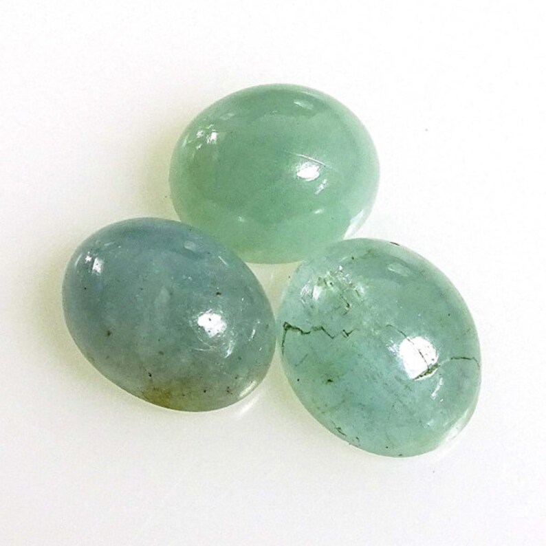 3 Pieces Natural Aquamarine Cabochons Lot 10x12mm to 11x14mm Oval Shape Rare Aquamarine Gemstones Cabs Loose Stones Smooth Gems Cab
