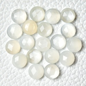 10 Pieces Natural White Moonstone Faceted Gemstones Lot 3mm 4mm 5mm 6mm Round Shape Flat Back Loose Gemstone Rose Cut Gems Cabochon C-5299