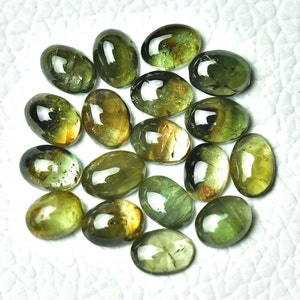 5 Pieces Green Tourmaline Cabochons Lot 5x7mm - 5.5x7.5mm Oval Shape Genuine Tourmaline Gemstone Cabs Semi Precious Cab Loose Stones C-19161