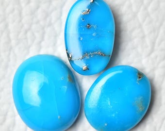 3 Pieces Natural Arizona Turquoise Cabochons 8x12.8mm to 10.8x13mm Oval Shape Genuine Turquoise Gemstones Loose Cabs Smooth Gemstone C-3349