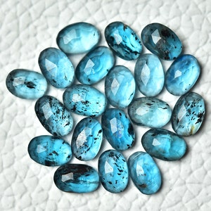 Natural Teal Blue Kyanite Rose Cut Gemstones 4x6mm 5x7mm 6x8mm Oval Shape Genuine Moss Kyanite Loose Faceted Flat Back Gems Cabochons C-3245