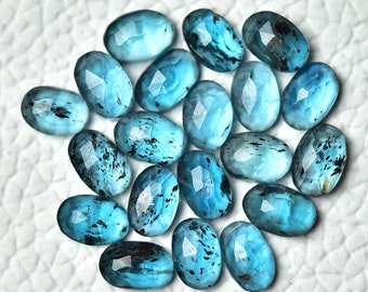 Natural Teal Blue Kyanite Rose Cut Gemstones 4x6mm 5x7mm 6x8mm Oval Shape Genuine Moss Kyanite Loose Faceted Flat Back Gems Cabochons C-3245