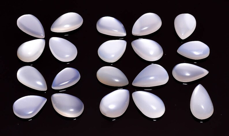 10 Pieces Natural White Moonstone Cabochons Lot 8x13 to 10x15mm Pear Shape Natural Moonstone Gemstone Loose Stones Smooth Cabs