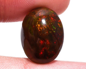 1 Piece Natural Black Ethiopian Opal Cabochon 13.5x17.3mm Oval Shape 7.40 Carats Fire Opal Gemstone Cab Loose Stones Cabs Smooth Gems C-7728