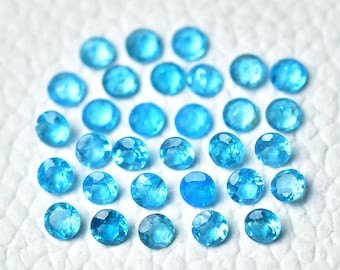 5 Pieces AAA Neon Blue Apatite Faceted Loose Gemstone 3mm Round Shape Rare Apatite Loose Cut Stone Calibrated Semi Precious Gems C-21187