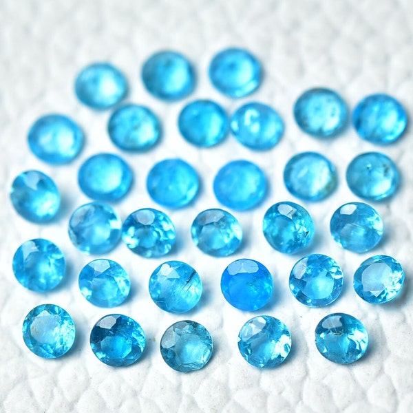 5 pièces AAA néon bleu néon, pierres précieuses en vrac à facettes, 3 mm, forme ronde, apatite rare, taille libre, pierres semi-précieuses calibrées C-21187