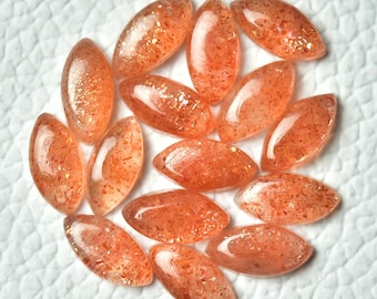 5 Pieces Natural Sun Stone Gemstones Cabochons Lot 4x8mm-5x10mm Marquise Shape Genuine Sunstone Gemstone Loose Gem Stones Smooth Cab C-17097