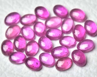 5 Pieces Natural Ruby Cabochons Lot 4x6mm 5x7mm Oval Shape Ruby Glass Filled Gemstone Cab Loose Smooth Stones Precious Cabochon C-15361