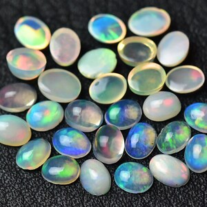 10 Pieces Natural Ethiopian Opal Cabochons Lot 3x4mm 3.3x4.3mm Oval Shape Welo Fire Opal Gemstone Cabochon Loose Stone Cabs Gemstones C-4157