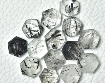 5 Pieces Natural Black Rutile Faceted Loose Gemstones Lot 8x8mm Hexagon Shape Rare Black Rutile Cut Stone Flat Back Gems Cabochons C-15740