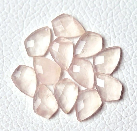5 Pieces Natural Rose Quartz Faceted Loose Gemstones 8x11.5mm - 8.3x12mm Fancy Shape Rare Rose Quartz Cabs Stones Flat Back Gemstone C-15703