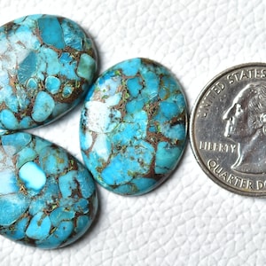 2 Pieces Blue Copper Turquoise Cabochons 18x26mm -19x25mm Oval Shape Mojave Turquoise Gemstones Cabochon Smooth Flat Back Loose Cabs C-19015