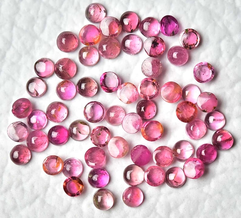 10 Pieces Natural Pink Tourmaline Gemstone Cabochons 2.3mm - 2.5mm Round Tourmaline Gemstone Cabochon Loose Smooth Gems Stones Cabs C-19342 image 3