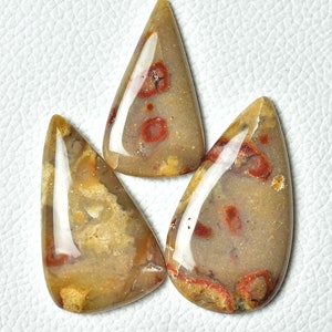3 Pieces Lot Rock Calcy Cabochons Lot 20x36mm to 25x44mm Pear Shape Natural Rock Chalcedony Gemstones Cabs Smooth Gems Loose Stones C-6361