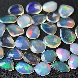 5 Pieces Natural Rose Cut Ethiopian Opal Faceted Gemstone Slice Lot 5x6.5mm 6x9mm 7x10mm Odd Shaped Opal Gemstones Loose Cut Stones C-5811